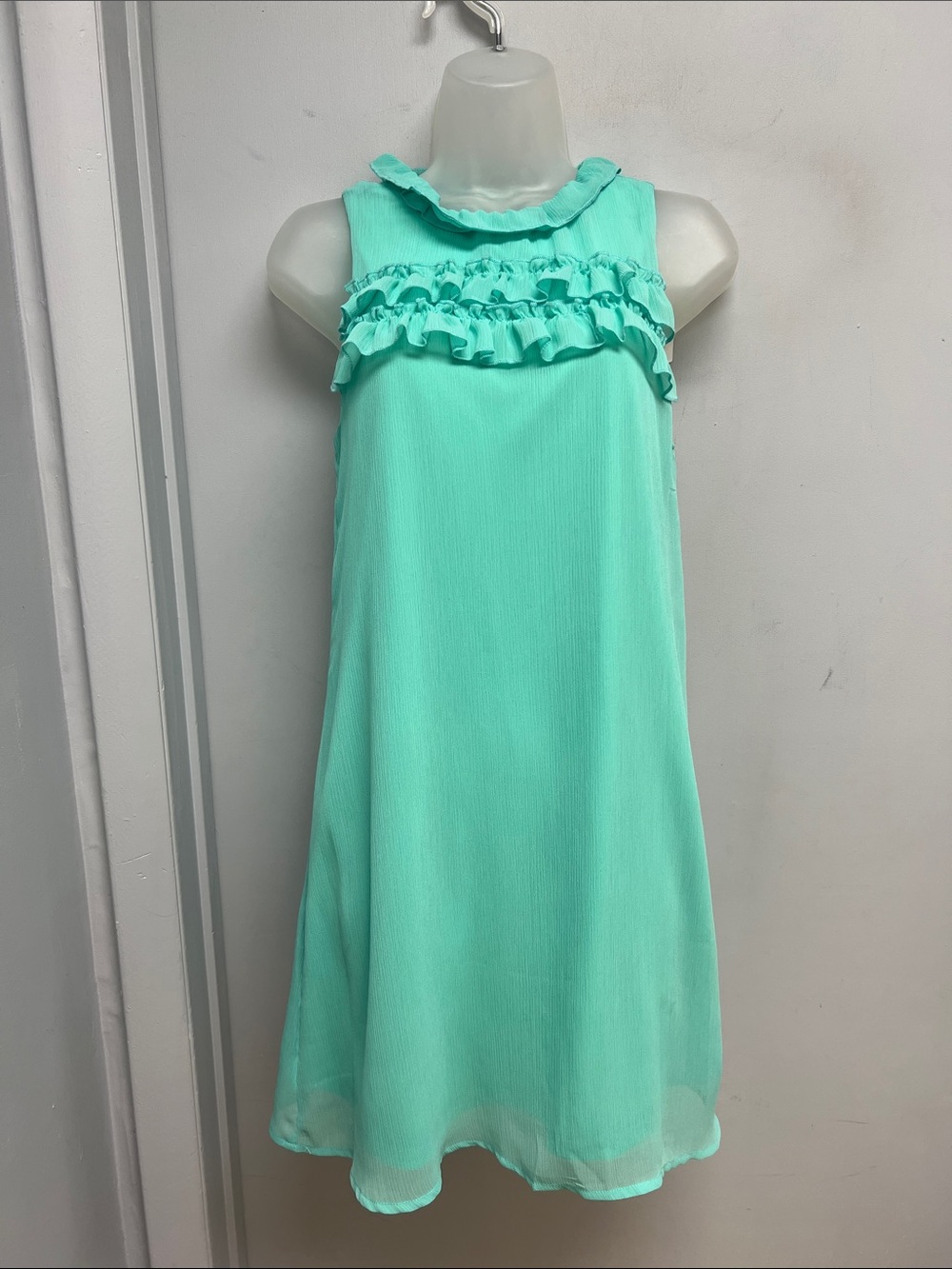 LoveRiche Mint Ruffle Shift Dress Size Small NWT Sleeveless Chiffon Mini